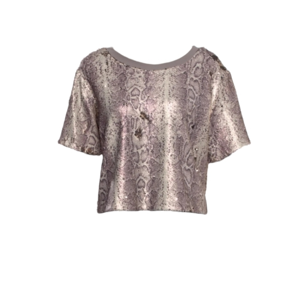 Ramy Brook Alexi Metallic Snakeskin Pattern Cropped Top A118208